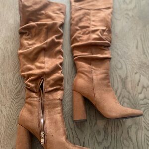 JustFab Tan Over the Knee Boots